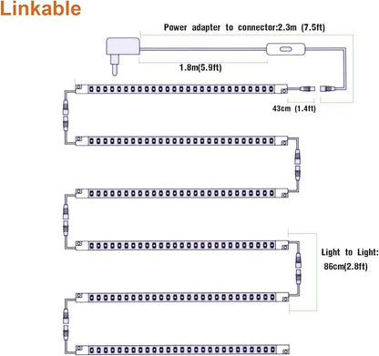 Premium LED Light Strips Kit: 6 x 12 Linkable Bars + Rocker Switch for Warm White Ambient Lighting in Cabinets, Closets, Shelf, Display Case, Showcase Lighting, 3000K Warm White