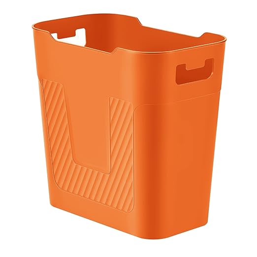 Small Orange Trash Can Wastebasket, 2.9 Gallon Plastic Garbage Can Waste Basket for Narrow Spaces Bathrooms Laundry Room Kitchens Offices Kids Rooms (Orange)