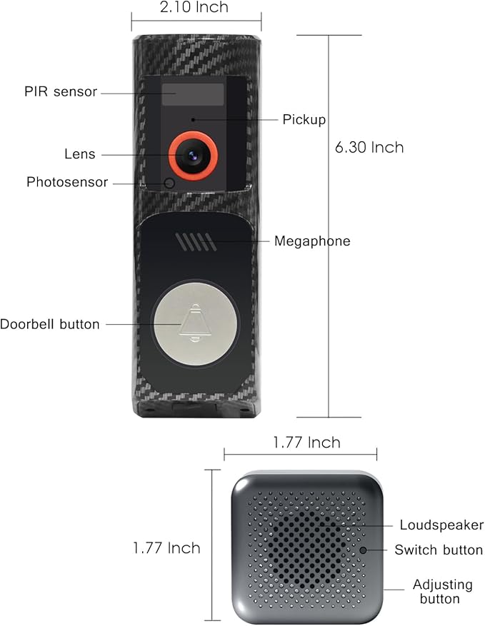 Doorbell Camera Wireless-Head PTZ Rotated 60°View, 2.4G WiFi Security Video Doorbell with Chime,Battery Powered,2K Full HD & Night Vision with Two-Way Talk, Smart Human Detection