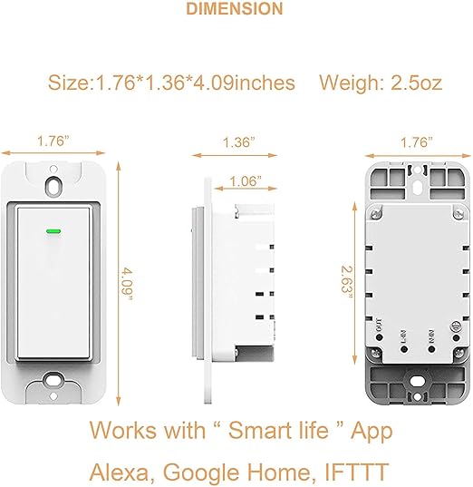 Smart Switch, Works with Alexa and Google Home, Voice Control, No hub Required Timing Synchronization, Suit for 1/2/3/4 Group Type Switch Box Micmi, Neutral Wire Required(1 Gang Smart Switch) 1 Pack