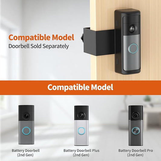 No-Drill R-ing Doorbell Mount with Rain Cover, Anti-Theft Door Bracket Compatible with Ring/Other Battery Doorbell/Plus/Pro(2026 Newest Model),Quick Install Doorbell Camera Holder for Rental Apartment
