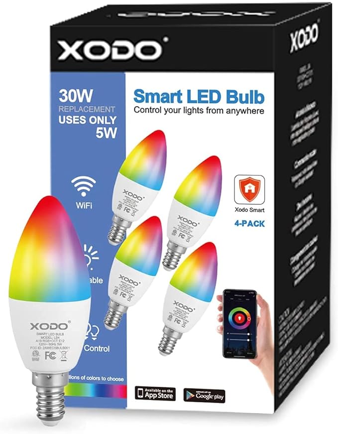 XODO Smart WiFi C37 E12 Dimmable Candelabra Light Bulb - 5W(30W Equivalent) LED LB4-2PK (4 Pack)