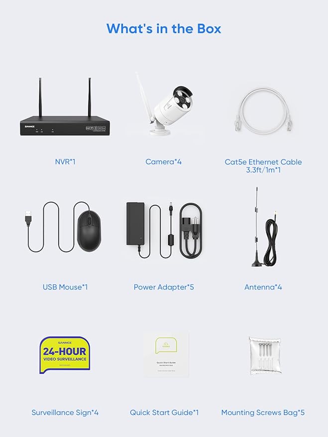 SANNCE 2K Wireless Security Camera System, 8CH 5MP NVR with 8Pcs 3MP Outdoor WiFi IP Surveillance Cameras with One-Way Audio,Night Vision, Remote Access, Motion Alerts, Compatible with Alexa(2TB HDD)