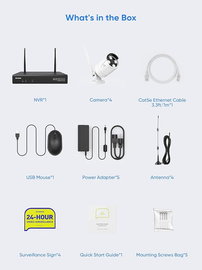 SANNCE 16CH 8MP NVR Wireless Security Camera System with 4 * 8MP Waterproof Surveillance IP Cameras,Dual-Band WiFi, H.264+ Video Coding, IP66 Outdoor Camera,Night Vision.