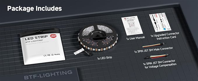 BTF-LIGHTING WS2812B ECO RGB LED Strip,UL Listed,Individually Addressable,16.4FT 30LED/m 150Pixel DC5V 5050SMD,Alloy Wire Flexible 3M Tape for DIY Chasing Color Project IP65(No Adapter or Controller)