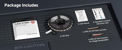BTF-LIGHTING WS2812B ECO RGB LED Strip,UL Listed,Individually Addressable,16.4FT 30LED/m 150Pixel DC5V 5050SMD,Alloy Wire Flexible 3M Tape for DIY Chasing Color Project IP65(No Adapter or Controller)
