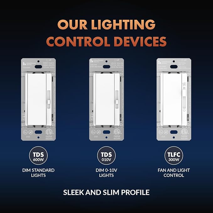 Newhouse Electric Slide Dimmer Switch for Dimmable LED, Halogen, and Incandescent Bulb TDS-600W, Modern Wall Light Dimmer Switch for Contemporary Interior Design