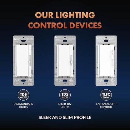 Newhouse Electric Slide Dimmer Switch for Dimmable LED, Halogen, and Incandescent Bulb TDS-600W, Modern Wall Light Dimmer Switch for Contemporary Interior Design