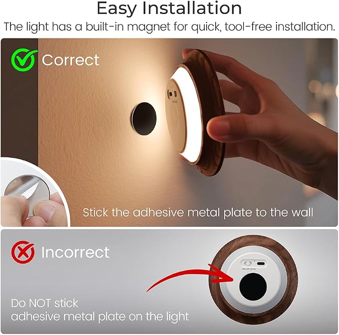 Wood Motion Sensor Night Light Indoor, Rechargeable Magnetic Light