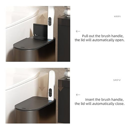 Bathroom Trash Can with Lid - Motion Sensor Smart Garbage Bin with Toilet Brush, 2 Gallon / 7L Small Automatic Trash Can, Odor-Control for Bathroom (Grey with Toilet Brush)