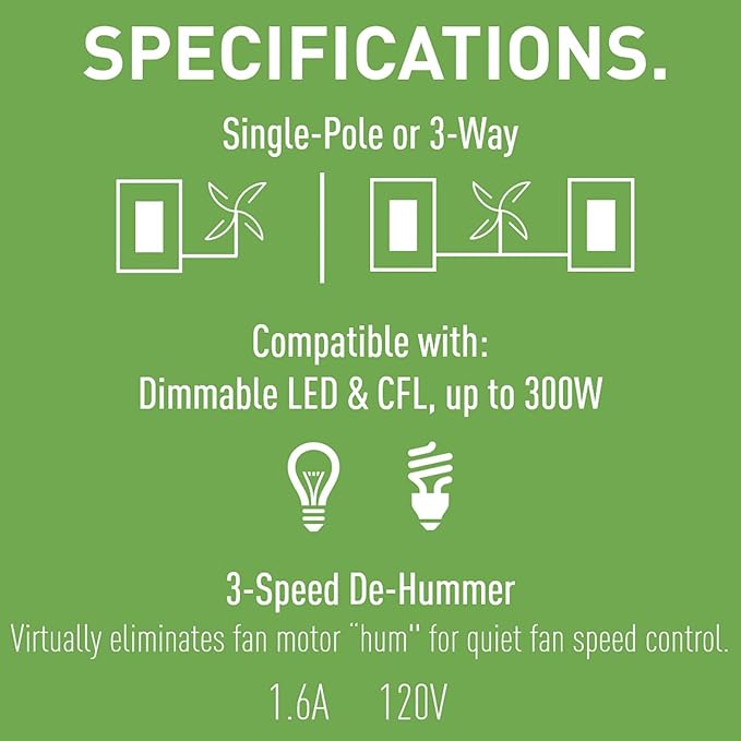 Legrand Pass & Seymour 450W LS Series Preset Dimmer Light Switch for Dimmable LED & CFL Bulbs Plus 1.6A Ceiling Fan Control, Single Pole/3-Way, LSCLDC163PI, Ivory, 1 Count