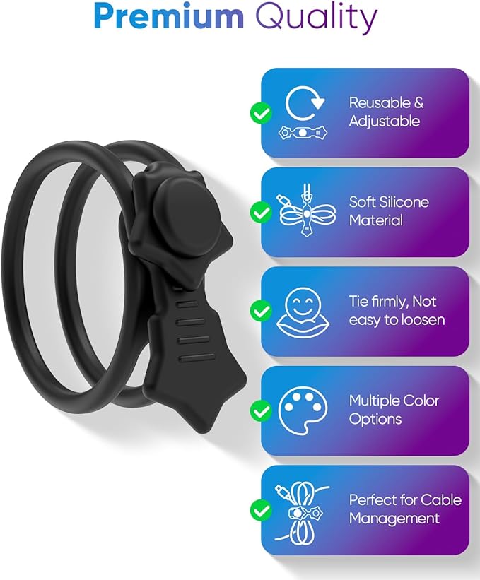 Silicone Cable Ties 36PCS Reusable Cord Organizer for Home Travel | Cord Organizer for Charging Cables, Data Cables & Computer Wires, Multipurpose Elastic Cable Management Straps（colorful）