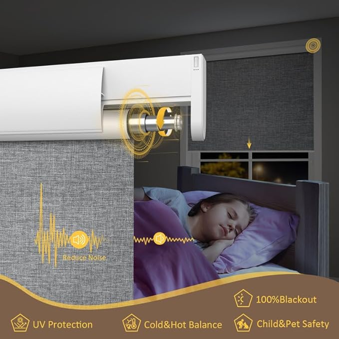 Motorized Blinds with Remote Smart Blinds for Window Blackout Roller Shades Cordless Automatic Shades Electric Blinds Compatible with Alexa & Google Assistant,Custom Gray,Customize Size