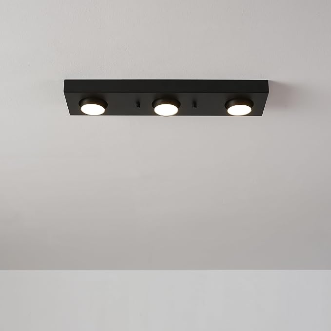 Globe Electric 3-Light Matte Black LED Integrated Track Lighting | Ultra-Low Profile, Adjustable Heads, Dimmable, Modern Ceiling Light for Kitchen, Bathroom Vanity, Living Room, Model 59941