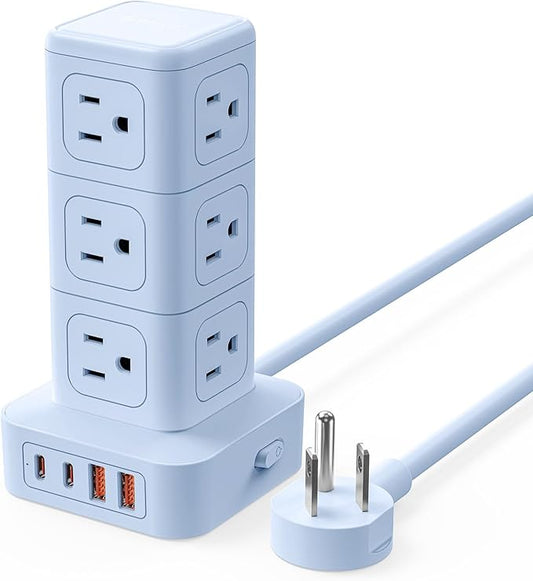 ORICO Power Strip Tower with Multiple Outlets, Tower Extension Cord with 12 AC Outlets 4 USB Ports (2 USB C), Space Saving Design, 5FT Cord Power Tower for Home, Office, Dorm - TPP20