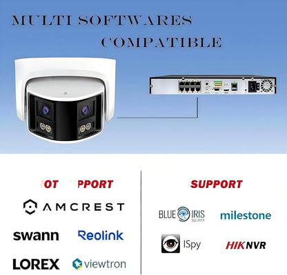 Acusense 8MP Dual Lens PoE IP Camera Outdoor Compatible with Ⲏіkconnect/ iVMS4200/ Guarding Vision, 180° Panoramic Wide Angle, Smart IR & White Light Night Vision, Plastic Casing IP Ethernet Cameras