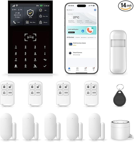 Home Security System with Instant Tuya App Alerts & WiFi+GSM/4G,Easy to Install WiFi/4G Alarm System with Instant Tuya App Alerts,Door and Window Alarms for Home,Compatible with Alexa,SOS Button