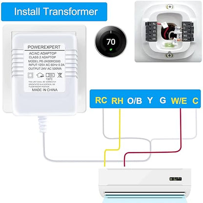 Doorbell Transformer, AC 24 Volt Transformer for Ring C Wire Adapter Thermostat Cord Compatible with Ring Doorbell, Wyze, Nest Ecobee, Honeywell, Eufy and Nest Hello Video Doorbells, White