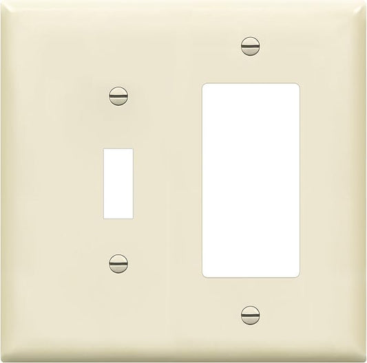 ENERLITES Combination Toggle Light Switch/Decorator Light Switch Plate, Double Switch Wall Plate, Mid-Size 2-Gang 4.88" x 4.92", Polycarbonate Thermoplastic, 881131M-LA, Light Almond