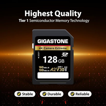 【5-Years Data Recovery】 GIGASTONE 128GB SD Card, 4K Camera Extreme, A2 V30 U3 C10 SDXC Memory Card High Speed, Compatible with Canon Kodak Olympus Digital Camera