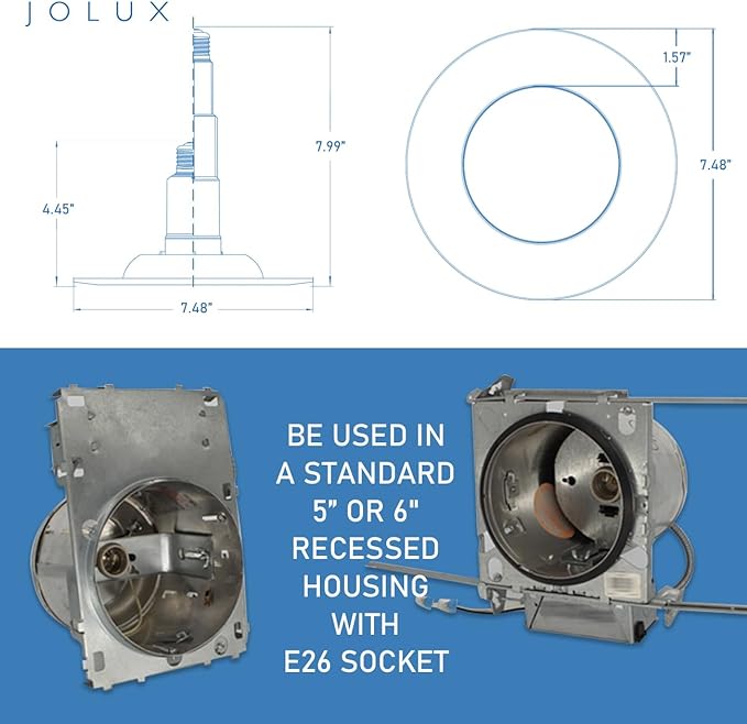 Jolux 12-Pack 5CCT Retrofit LED Recessed Lighting 6 Inch,Selectable 2700K/3000K/3500K/4000K/5000K,12W=60W,800Lumen,Dimmable Can Lights,Simple Installation Adjustable Retrofit Downlight,Bevel Trim