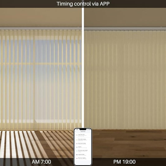 Motorized Sheer Vertical Blinds Work with Alexa Google Home, Light Filtering Smart Vertical Blind Sliding Door Blinds Remote Control Blinds for Sliding Glass Door Customize, Texture Beige