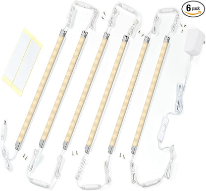 Premium LED Light Strips Kit: 6 x 12 Linkable Bars + Rocker Switch for Warm White Ambient Lighting in Cabinets, Closets, Shelf, Display Case, Showcase Lighting, 3000K Warm White