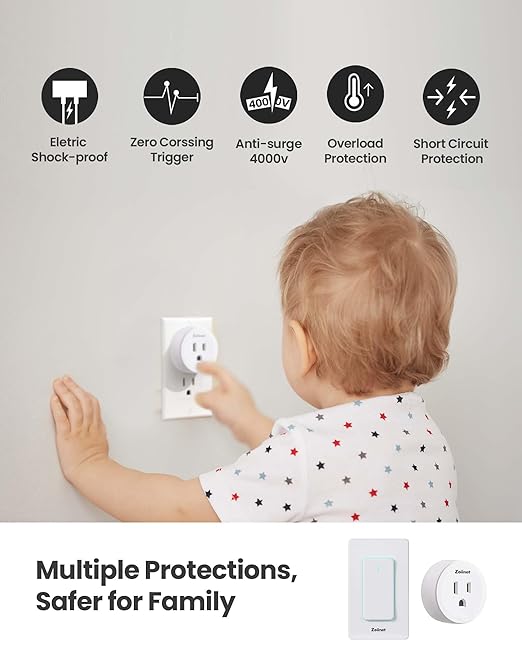 Zoiinet Smart Plug Switch, 2.4G WiFi Outlet Time Switch, Compatible with Alexa, Google Home, Smart Life & IFTTT APP, Voice Control & Timer, Buckle Design & Removable, No Hub Needed, Programmable