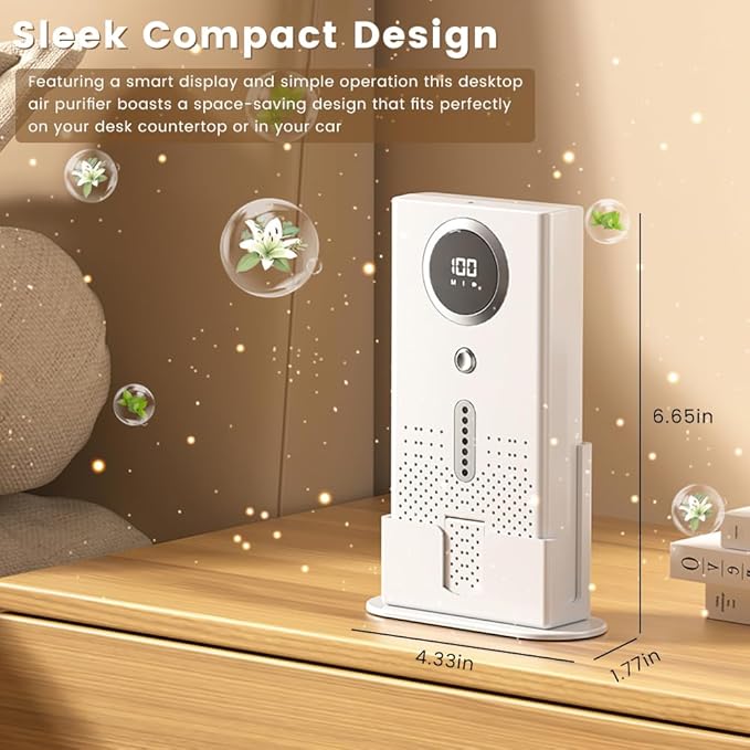 Air Purifier for Home, Compact Ozone Deodorizer with Aroma Diffuser, Car Air Purifier for Pet Rooms, Bathroom, Smoke and Odor Elimination, Desktop Design