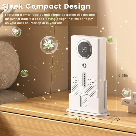 Air Purifier for Home, Compact Ozone Deodorizer with Aroma Diffuser, Car Air Purifier for Pet Rooms, Bathroom, Smoke and Odor Elimination, Desktop Design