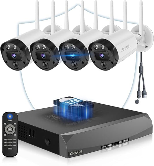 《130° Wide Angle & 4K Ultra HD》 Security Cameras Wireless Outdoor, Home WiFi Video Security System, Wireless IP Camera Surveillance DVR Kits