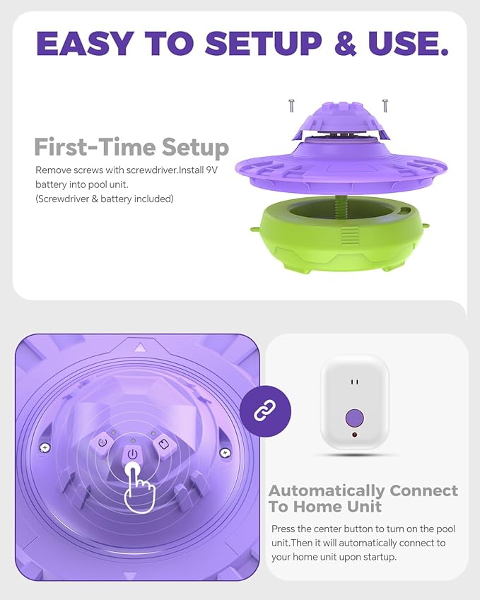 Pool Alarm with Indoor Receiver, 110dB Ultra Loud Floating Alarm for Inground & Above Ground Pools, Adjustable Sensitivity for Backyard Water Safety with Children & Pets, Violet-Mint