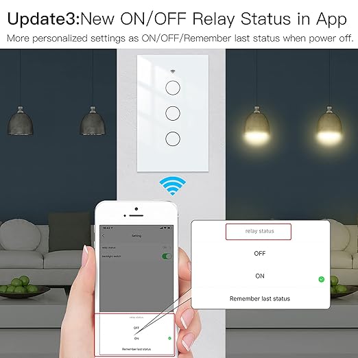 MoesGo WiFi Smart Wall Light Switch,Glass Panel, Multi-Control(3 Way), 2.4GHz Wi-Fi Touch Switches, Neutral Wire Required, Remote Control Smart Life/Tuya App, Work with Alexa, Google Home White 3 Gang