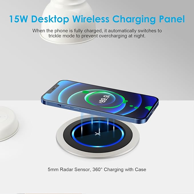 HEZI 4" Pop Up Countertop Outlet with 15W Wireless Charger, Max 45W Power Delivery,15A Tamper Resistant 1200J Surge Protection, Pop Up Electrical Receptacle with 12AC 2 USB-A 2 USB-C for Home Office