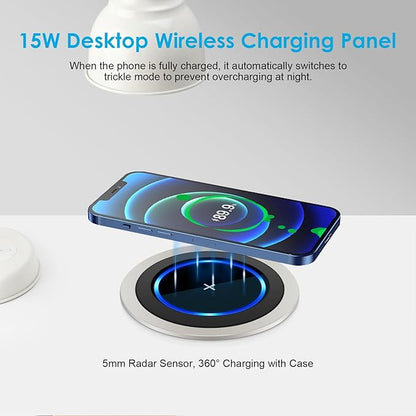 HEZI 4" Pop Up Countertop Outlet with 15W Wireless Charger, Max 45W Power Delivery,15A Tamper Resistant 1200J Surge Protection, Pop Up Electrical Receptacle with 12AC 2 USB-A 2 USB-C for Home Office