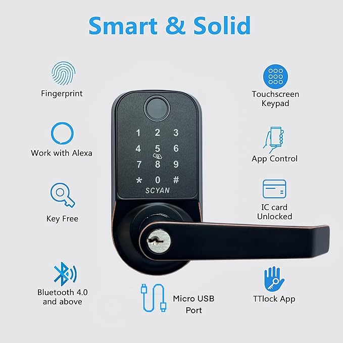 Scyan X1 Smart Biometric Lock - 5-in-1 Fingerprint & Touchscreen, Auto-Locking for Home, Office and Airbnb (Oil-Rubbed )