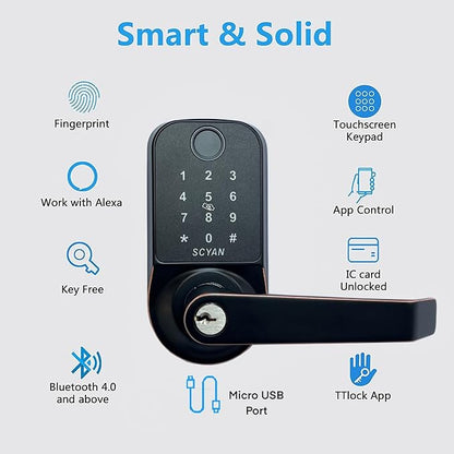 Scyan X1 Smart Biometric Lock - 5-in-1 Fingerprint & Touchscreen, Auto-Locking for Home, Office and Airbnb (Oil-Rubbed )