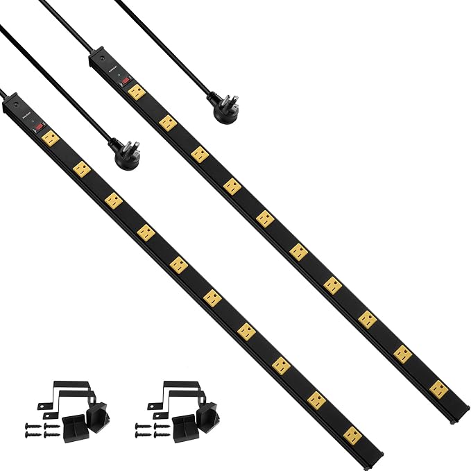 SURAIELEC 10 Outlet Long Power Strip, 1000J Surge Protector, 2 Pack