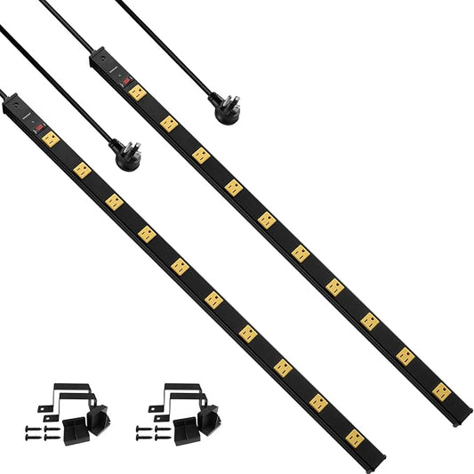 SURAIELEC 10 Outlet Long Power Strip, 1000J Surge Protector, 2 Pack