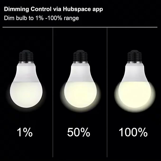 Smart LED Bulb 60W A19, Wi-Fi Dimmable with Adjustable Brightness and Temperature, Compatible with Alexa, Google Home, and Hubspace App (1-Pack)
