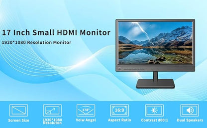 Jexiop 17inch Security Monitor,Supports Wall-Mounted-USB/Full Format Video Playback,CCTV Monitor with AV/HDMI Input/VGA/Headphone Output,Built-in Speaker, Remote Contro