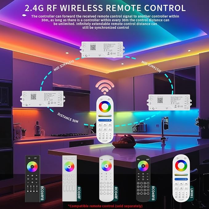 DR03W RGB SPI SMD COB 3PIN Addressable LED Strip 2.4GHz Tuya WiFi Controller, Support Alexa Google Home Smartphone APP Control Compatible with WR01RF RC03RFB RC04RFB RC05RFB RGB Remote