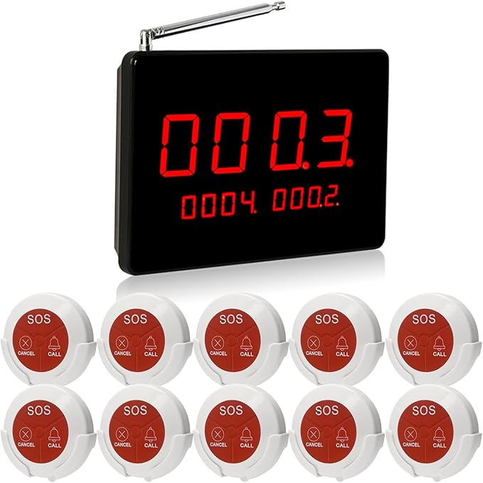 Nurse Call System Life Alert Systems Caregiver Pager 10 Emergency Bathroom Alarm Button for Patients Seniors 1 Elderly Monitoring for Hospital Clinic Nursing Home