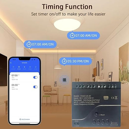 WiFi Smart Relay Switch Module,4 Channel 5V 12V 32V Dry Contact Passive Output Wireless Relay Controller with External Switch Pin,Compatible with Alexa Google Home