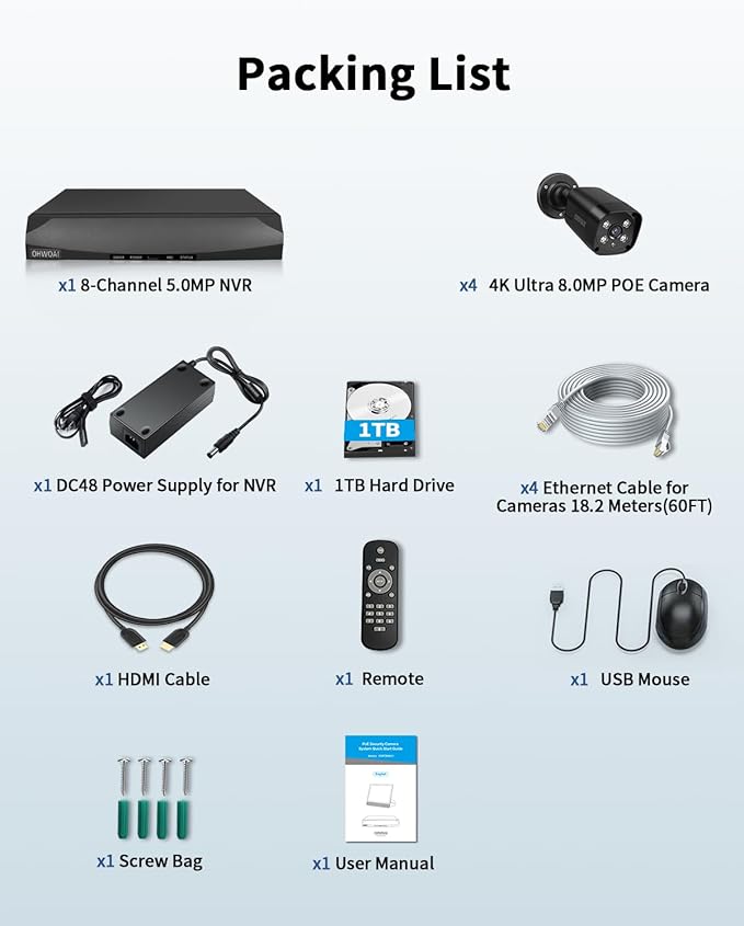 《 100FT Night Vision 》Outdoor Wired Security Camera System, Home Video Surveillance Systems, Surveillance DVR Kits
