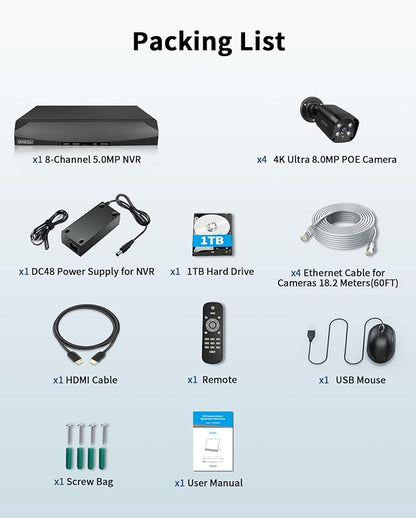 《 100FT Night Vision 》Outdoor Wired Security Camera System, Home Video Surveillance Systems, Surveillance DVR Kits