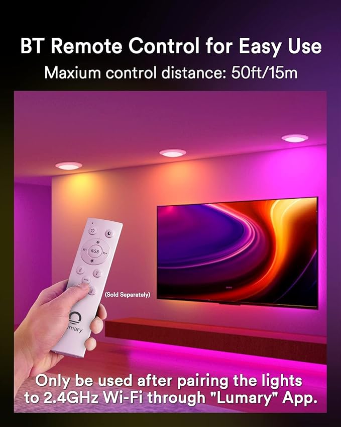 Lumary Smart Flush Mount Ceiling Lights 5/6 Inch, RGBWW WiFi LED Disk Light, Color Changing 2700-6500K Dimmable Recessed Lighting, Surface Mount, Compatible with Alexa/Google Assistant
