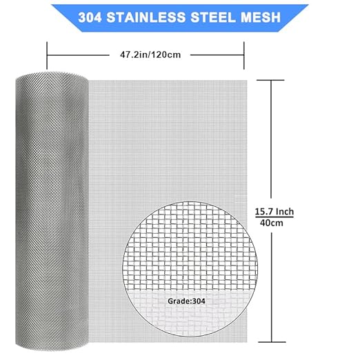 304 Stainless Steel Mesh Screen#100Mesh -Size:15.7"x47.2"(40x120cm), for Home, Garden and Farm. Window or Door Filter, Guards Against Pests Like Mice, Snakes, and Rodents. Easy to Cut and Install
