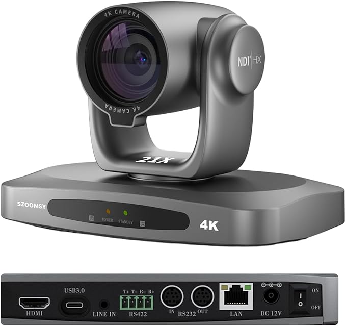 4K NDI PTZ Camer 20X Optical Zoom AI Tracking Camera with HDMI/USB/LAN/PoE Conference Room Camera for Live Streaming, Video Conference, Church Services
