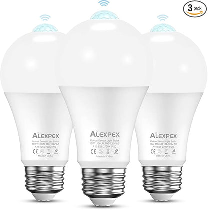 3 Pack Motion Sensor LED Bulbs, 13W 1100lm Dusk-Dawn Lights, A19 E26 2700K Indoor LED Lighting, Motion Activated for Porche, Hallway, Storage Room, Entryway, Closet-100W Equivalent Warm White